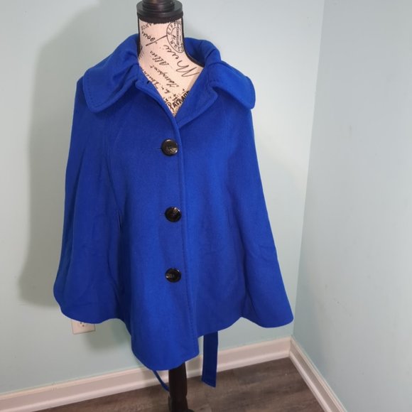Ellen Tracy Jackets & Blazers - Ellen Tracy Women's Belted Wool Cape Coat, Blue small